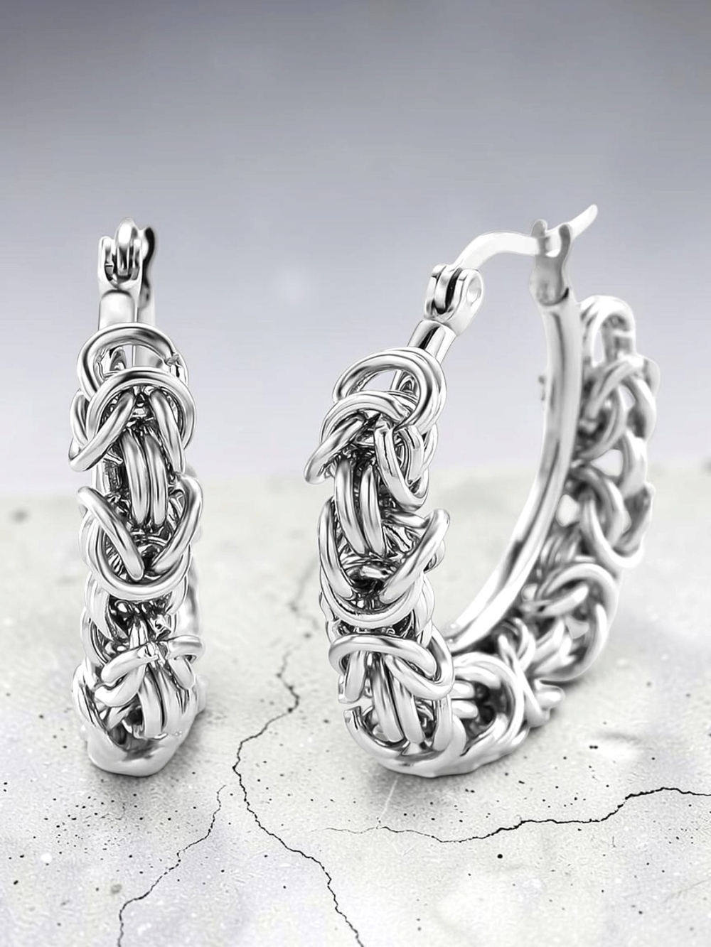 Byzantine Hoop Earrings in Stainless Steel